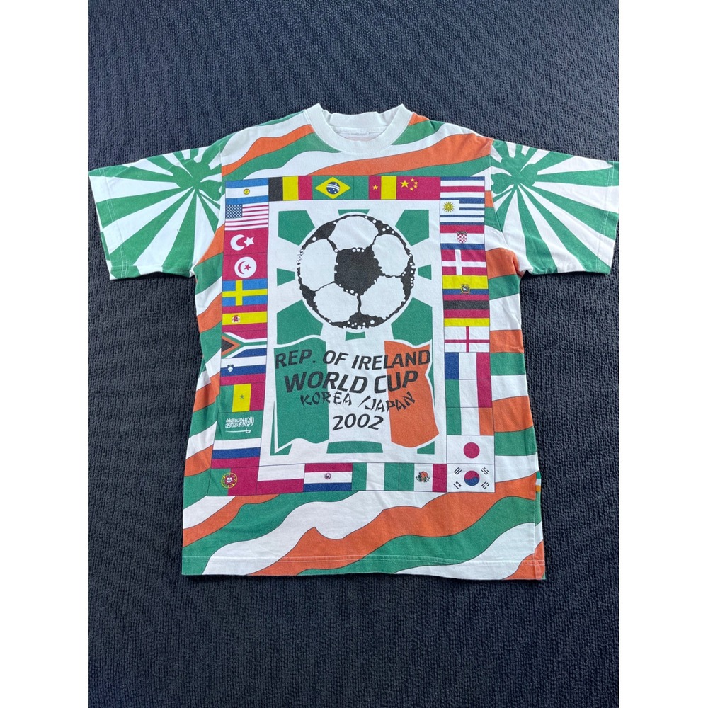 Vtg Rep of‎ Ireland World Cup 2002 T-Shirt Korea Japan Soccer All Over Print M/L